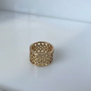 Gold plated wide crown ring cut out pattern 12.2mm, center size 7